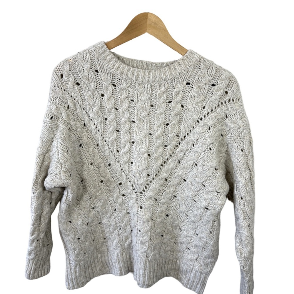 MNG Mango Cable Knit Cream Sweater Size XS Chunky Knit Pullover